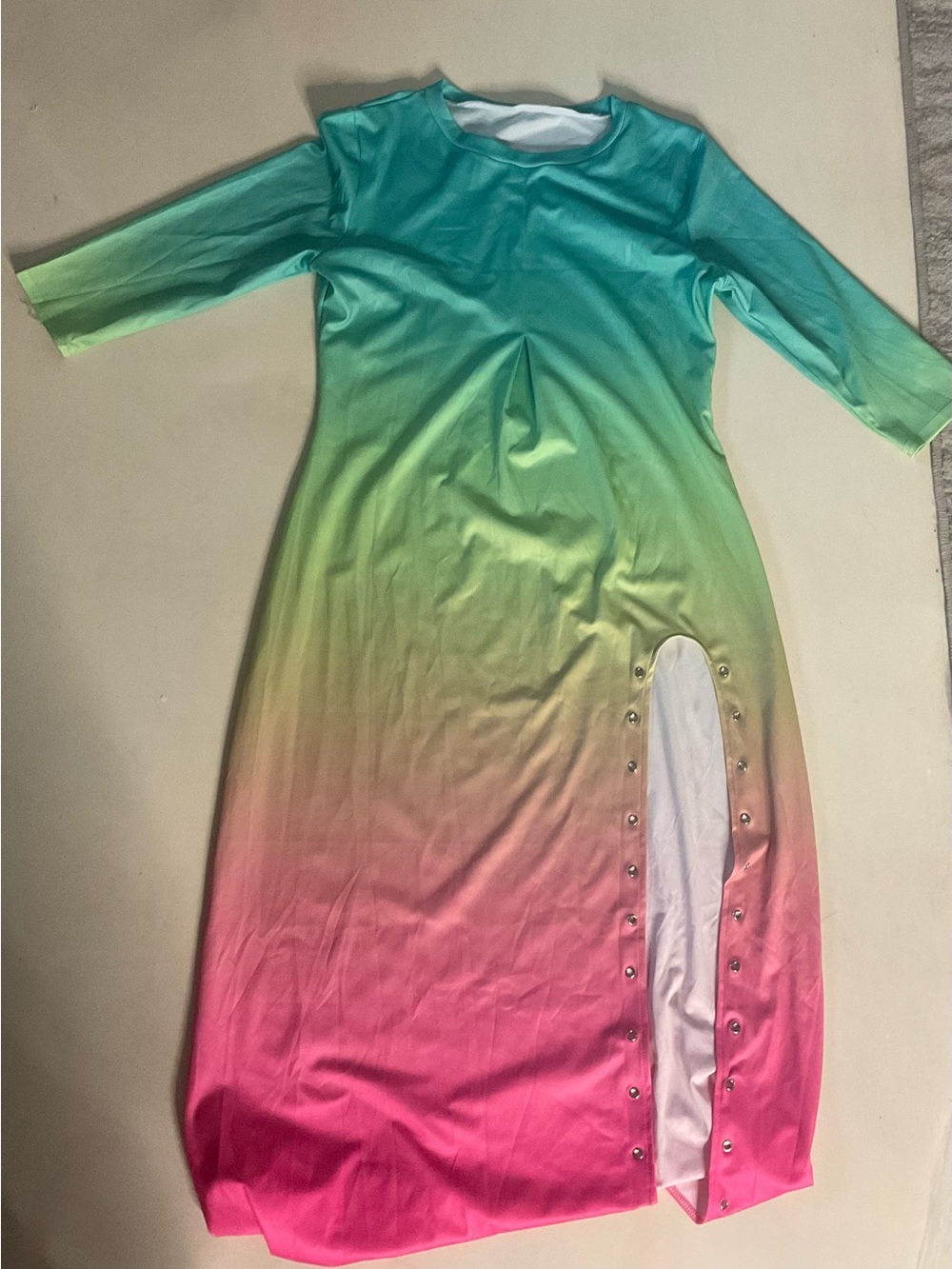 Women’s Ombre Maxi Dress with Side Snap Detail - Green to Pink